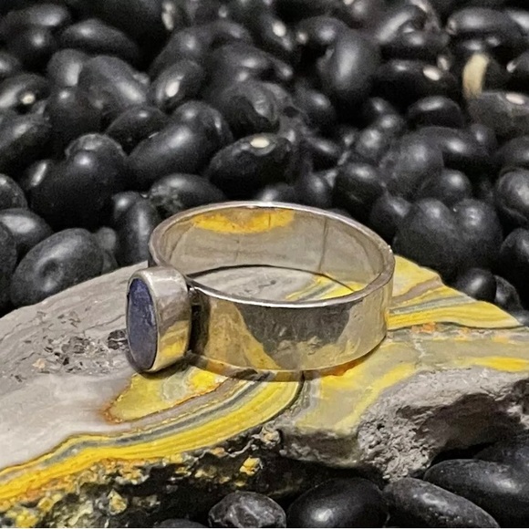 Native American Sterling Silver Blue Australian Opal Ring Stacker 8.5 Hammered - Picture 8 of 9